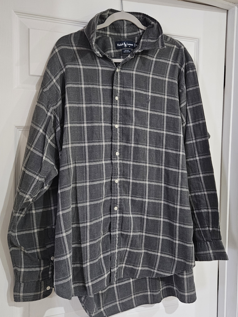 Ralph Lauren Blake Men’s XL Gray Plaid Button-Up Shirt Long Sleeve 100% Cotton
